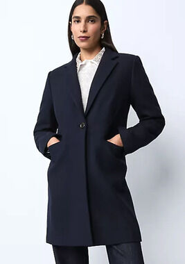 NEW ANN TAYLOR BLACK WOOL BLEND SHORT CHESTERFIELD COAT SZ L